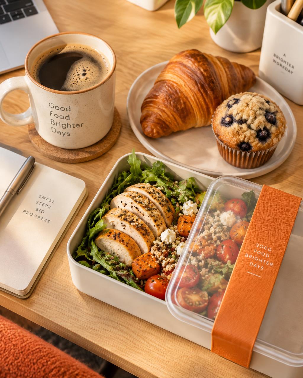Coffee, pastries and a fresh lunch delivered on an office desk